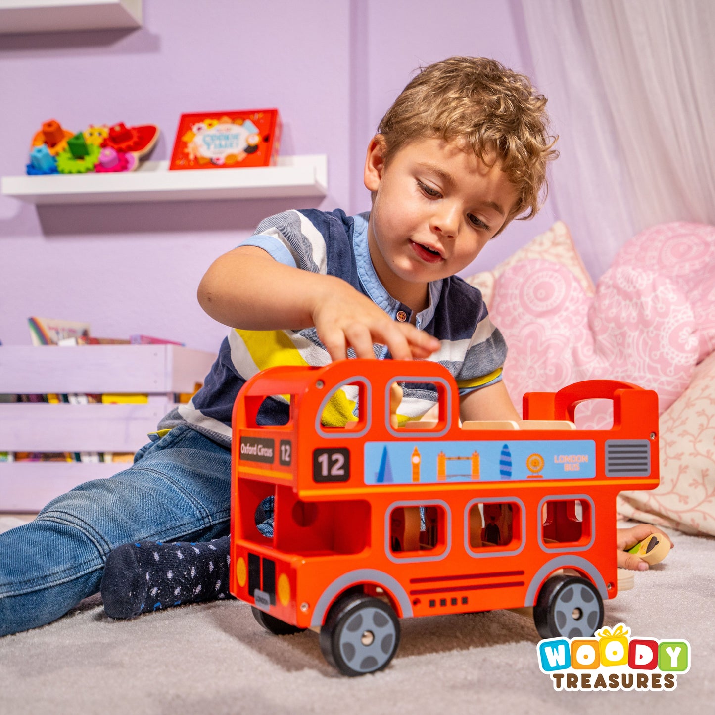 Personalised Wooden Red London Bus