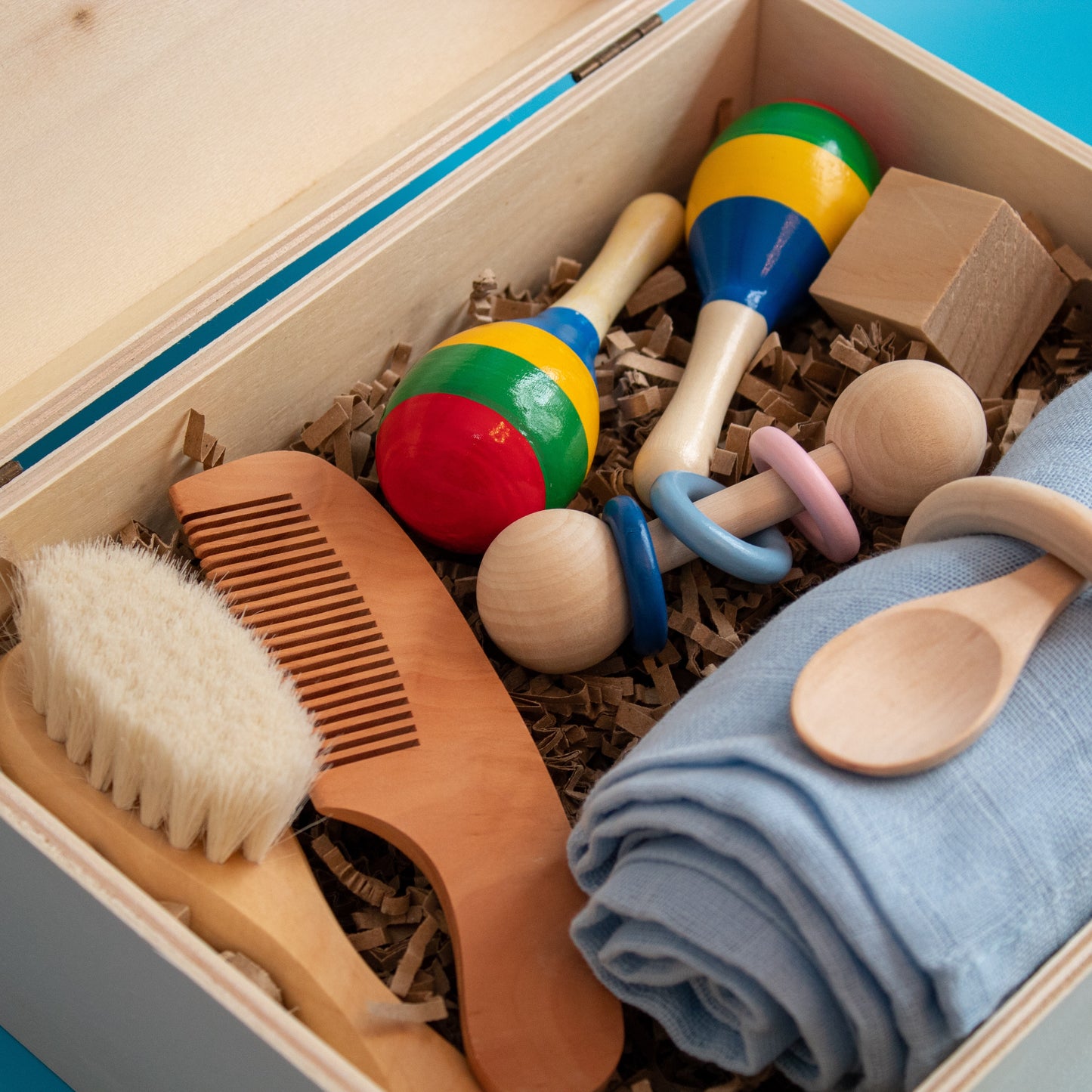 Prince and Princess 2 Personalised Wooden Keepsake Memory Box Pink or Blue with Cube By Babba Box | Babba box.