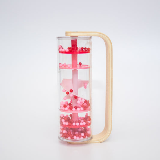 Personalised Rainmaker wooden handle rattle Pink | Babba box.