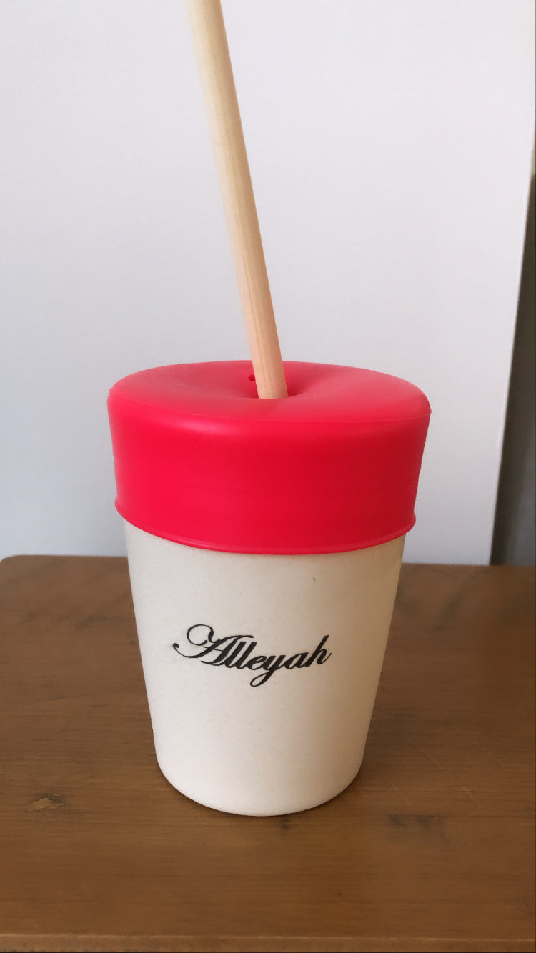Personalised Straw Cup Dark Pink | Babba box.
