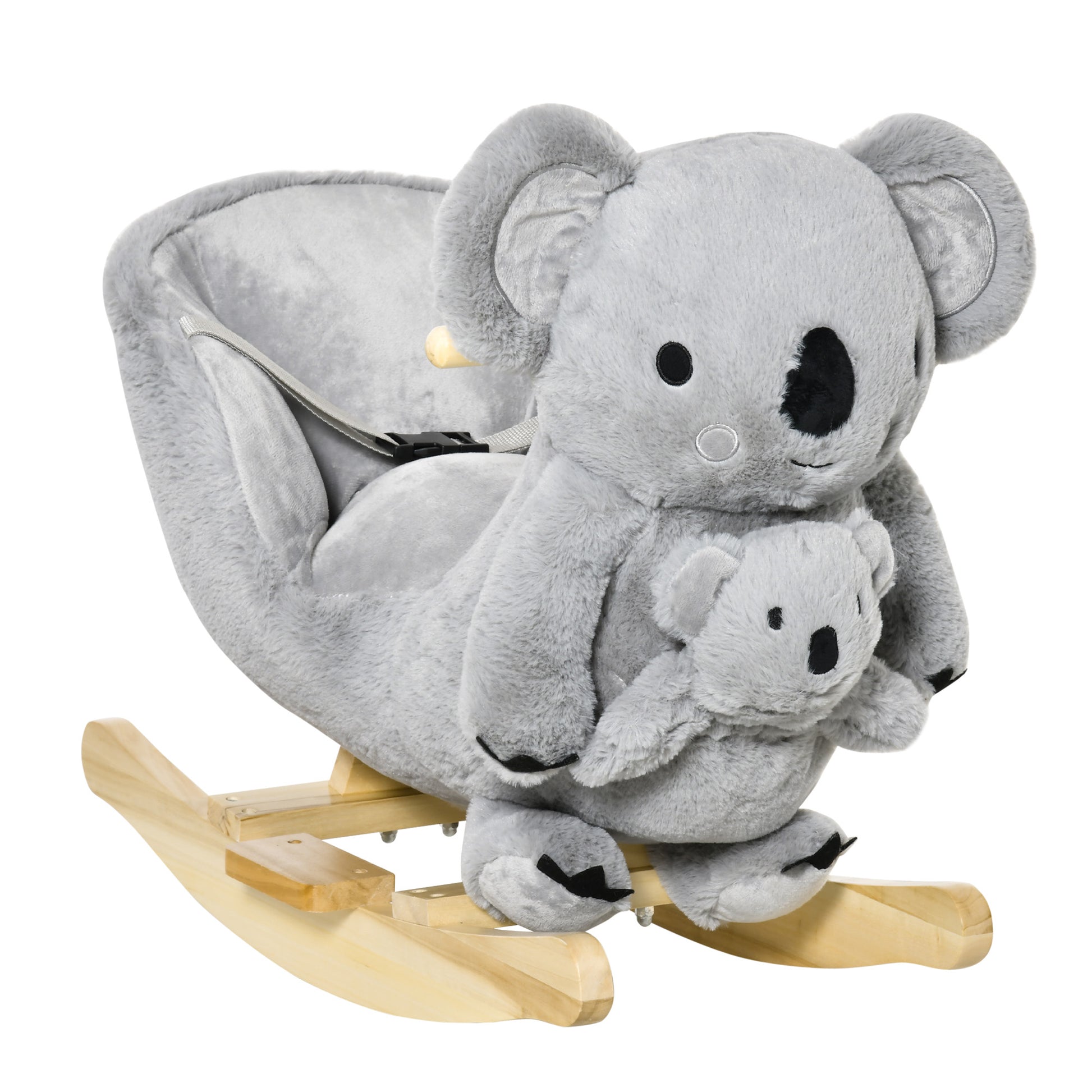 Personalised Plush Ride-On Rocking Horse Koala-shaped Toy Rocker w/ Gloved Doll Grey | Babba box.