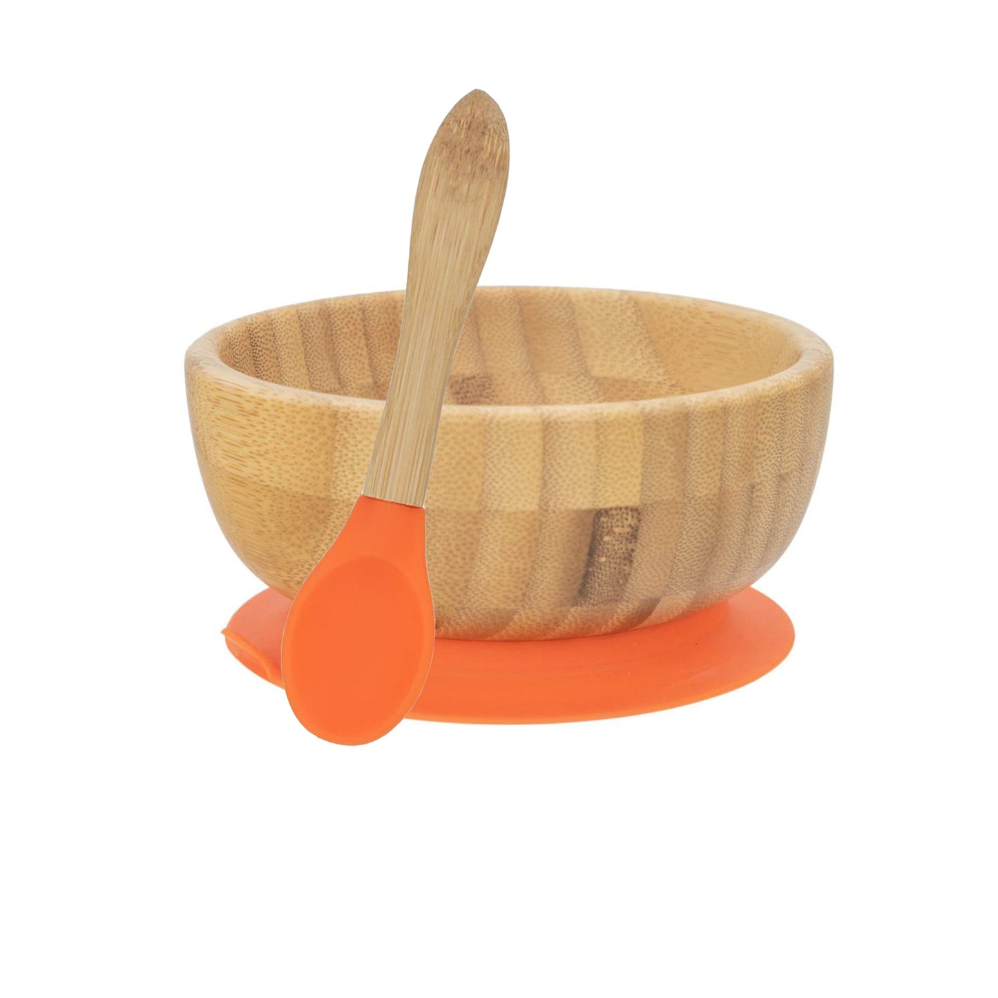 Personalised Wooden Tiny Dining  Bamboo Bowl with suction cup and Spoon- Orange - By Babba Box | Babba box.