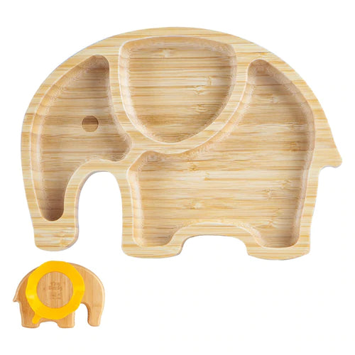 Children'sElephant Bamboo Suction Elephant Plate & Spoon - By Tiny Dining | Babba box.
