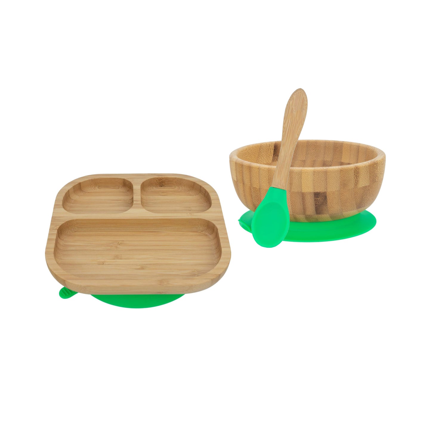 Personalised Wooden Tiny Dining Bamboo Plate, Bowl, and Spoon Set- Green | Babba box.