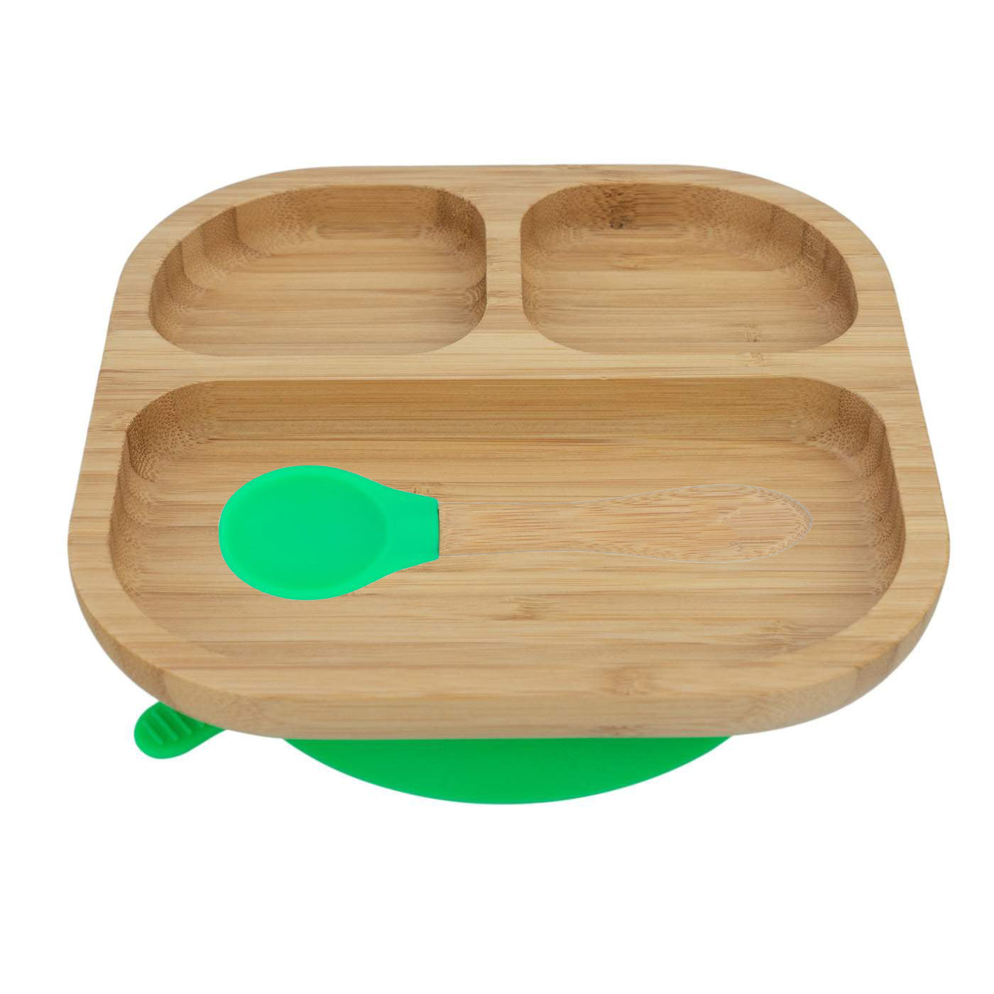 Personalised Wooden Tiny Dining Bamboo Plate with suction cup and Spoon - Green - By Babba Box | Babba box.