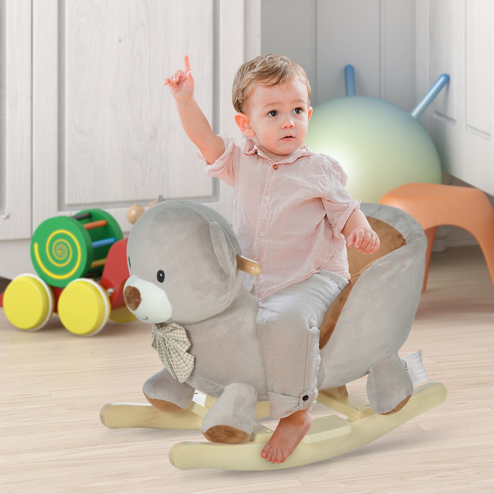 Personalised Toddlers Plush Bear Rocking Horse Grey | Babba box.
