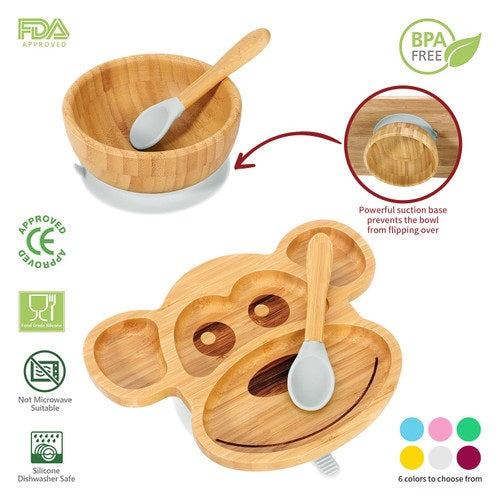 Personalised Bamboo Monkey Plate, Bowl & Spoon set - Babba box