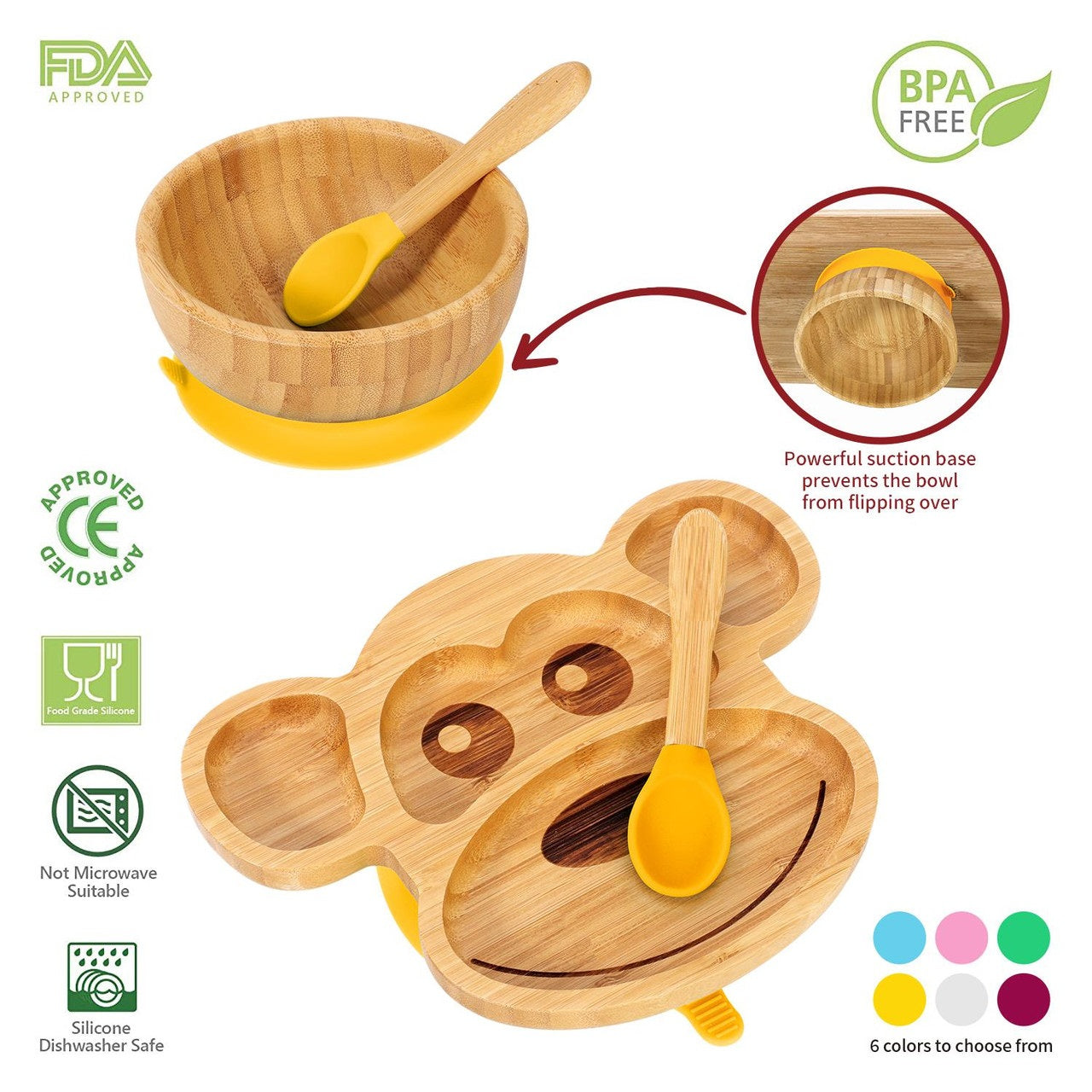 Personalised Bamboo Flo The Monkey Plate, Bowl & Spoon set