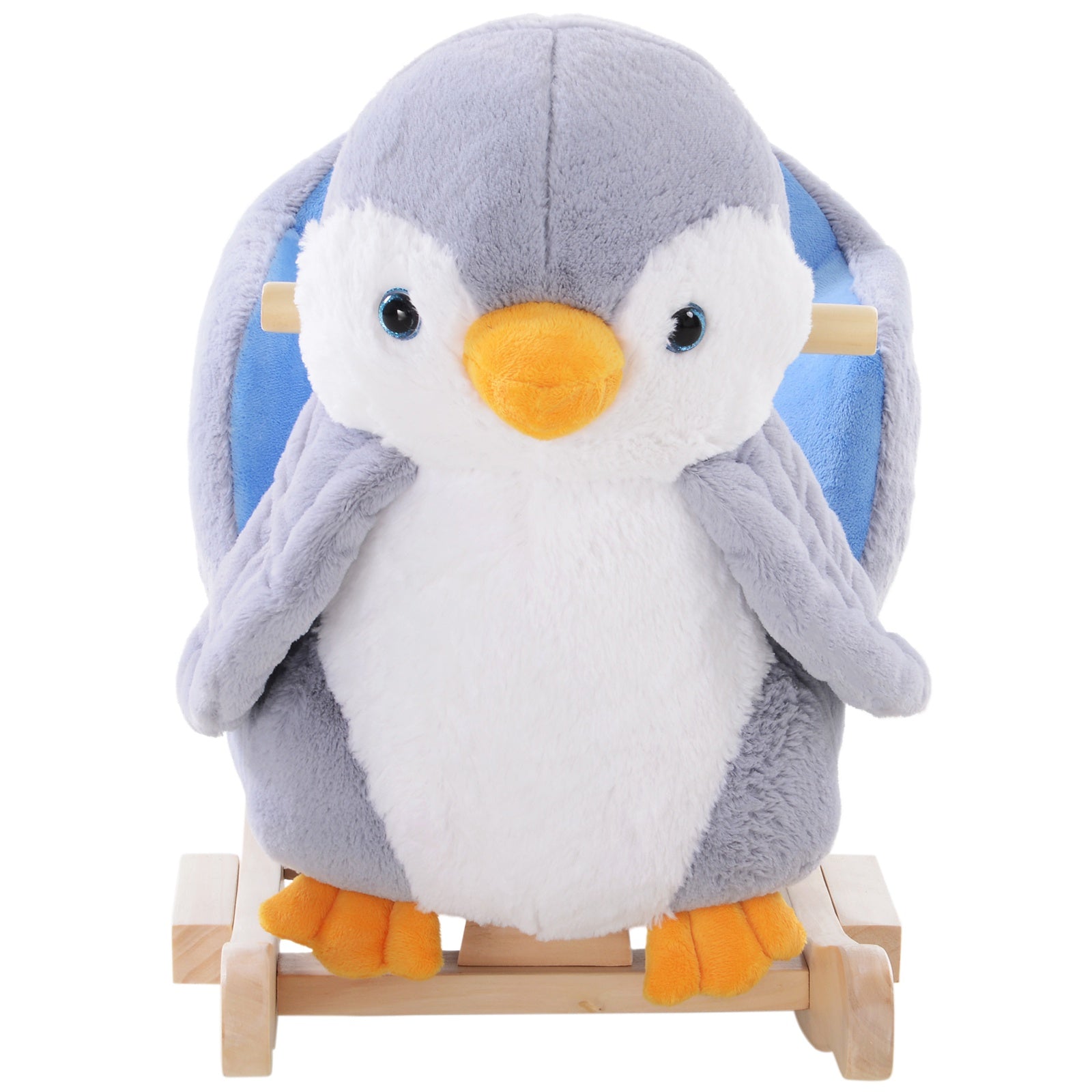 Personalised Rocking Animal Horse Penguin Colourful Plush Musical Button 32 Songs Wide Seat Handlebar Multi coloured | Babba box.