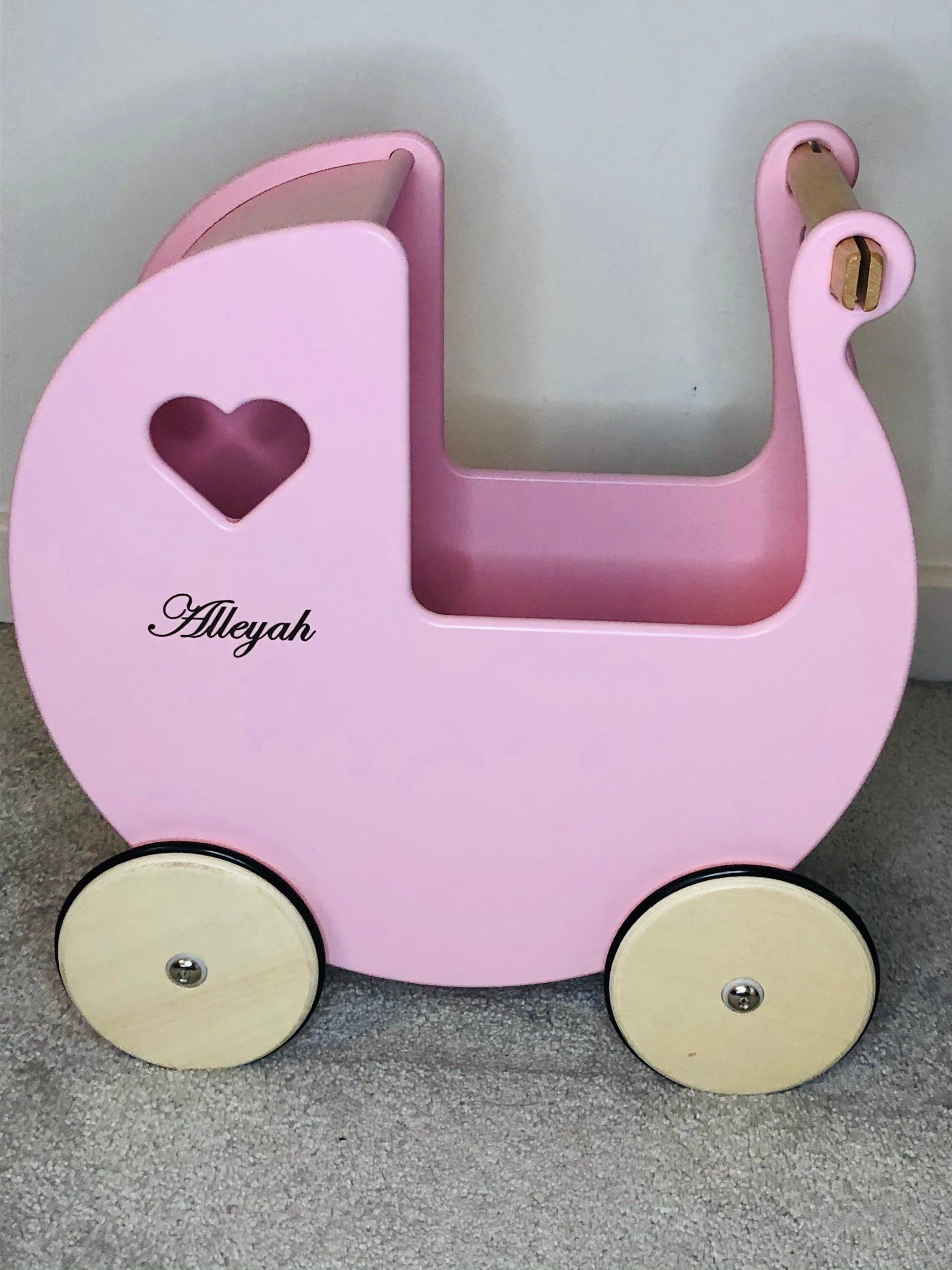 Personalised Wooden Moover Pram- Pink | Babba box.