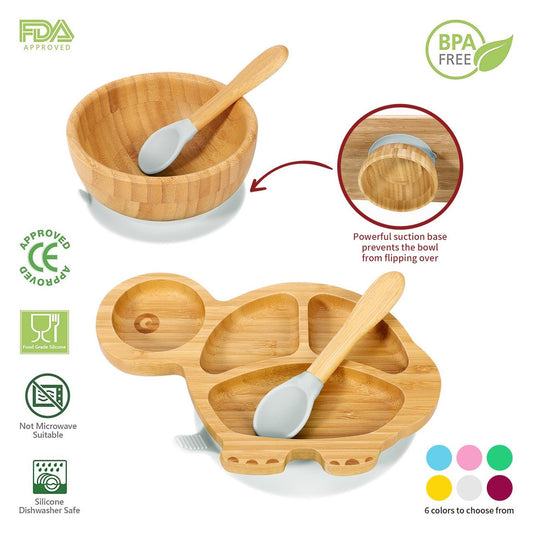 Personalised Bamboo Turtle Plate, Bowl & Spoon - Babba box