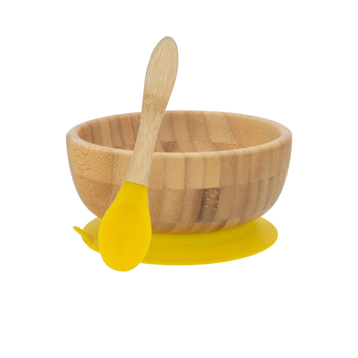 Personalised Wooden Tiny Dining  Bamboo Bowl with suction cup and Spoon - Yellow - By Babba Box | Babba box.