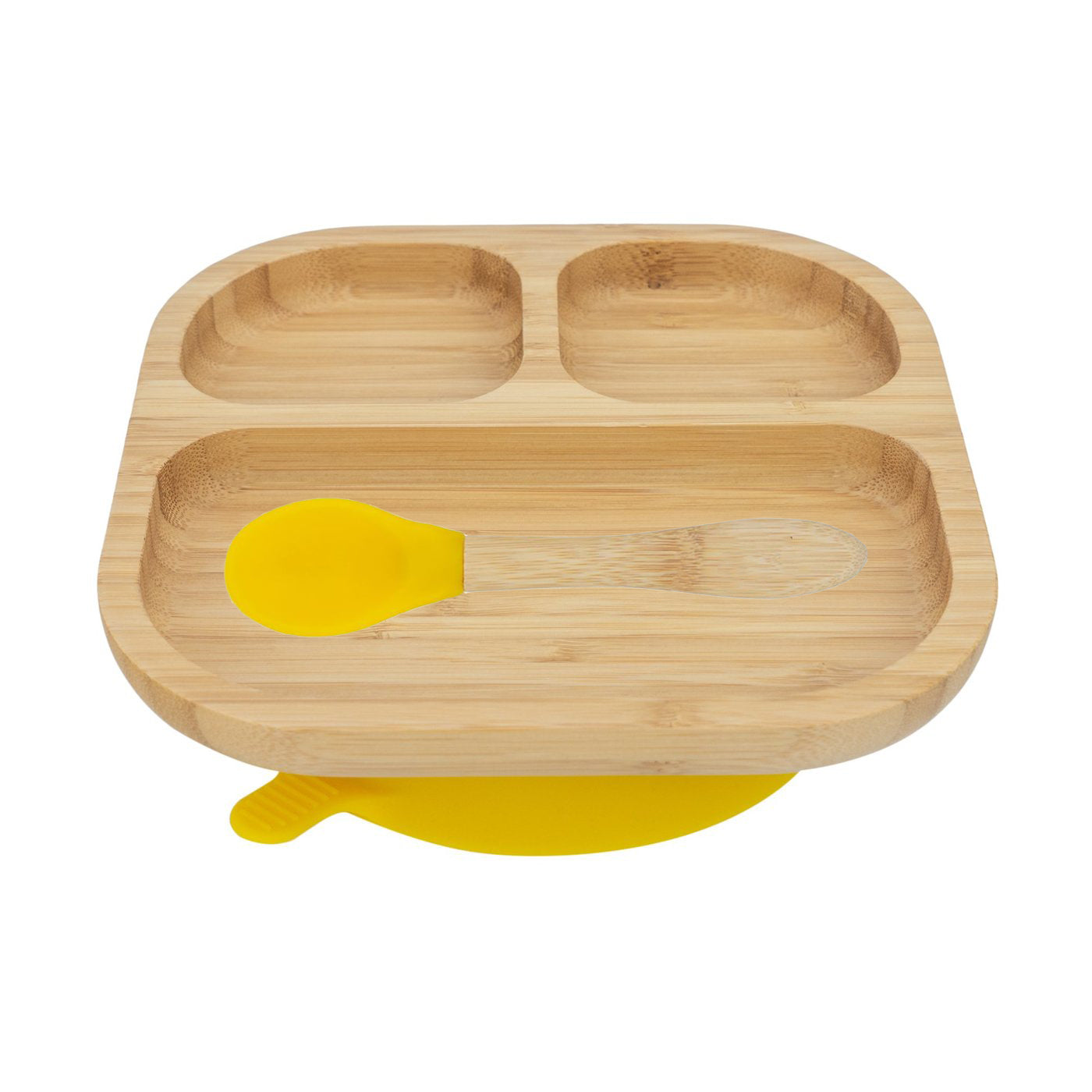 Personalised Wooden Tiny Dining Bamboo Plate with suction cup and Spoon - Yellow - By Babba Box | Babba box.